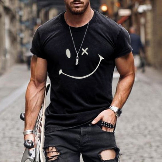 Camiseta vintage de manga corta con cuello redondo y estampado de emoticonos para hombre 23719330Y