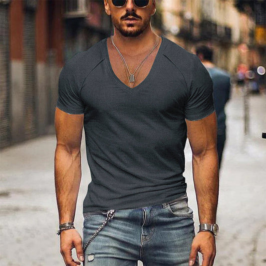 Camiseta lisa con cuello en V y diseño de gofre para hombre 42598906X