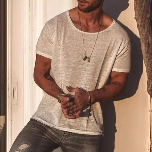 Envío en 24 horas: Camiseta informal de algodón de manga corta con cuello redondo, holgada, de color liso, para hombre 53669259Y