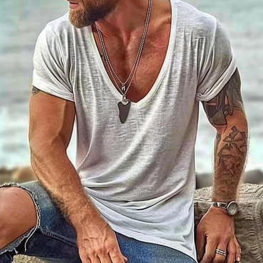 Envío en 24 horas: Camiseta informal de algodón con cuello en V y manga corta para hombre 00121855M